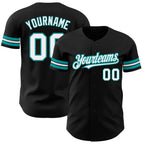 Custom Black White-Teal Authentic Baseball Jersey